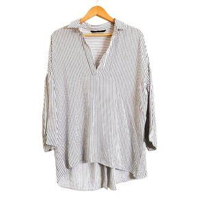 NWOT Zara Stripped Tunic Top Blouse Black/White Size L